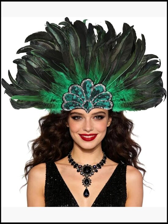 Feather Headpiece Showgirl Headdress 22in Carnival Mardi Gras Hair Accessory main image 7